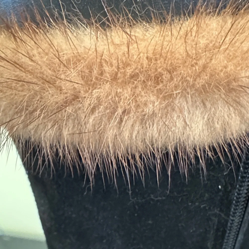Salvatore Ferragamo Black Suede Boots with Real Mink Fur Trim